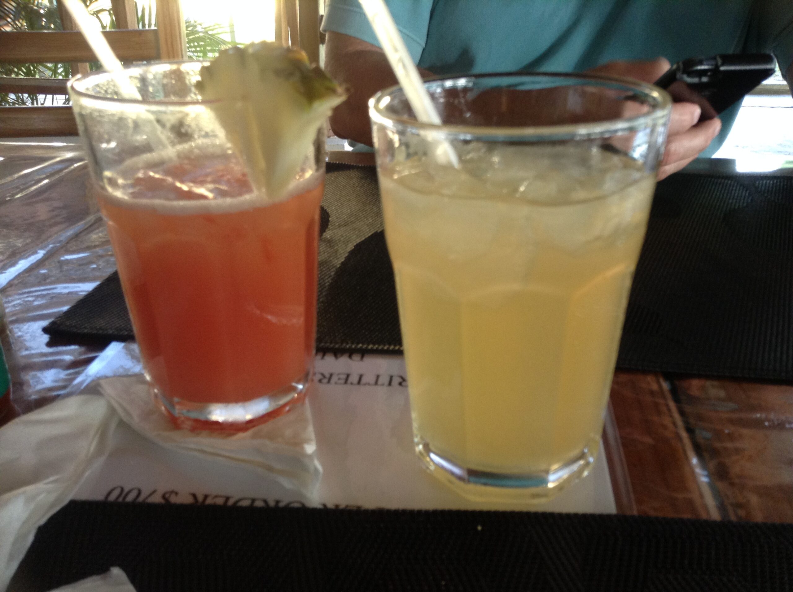 Two drinks, one is cucumber and ginger served at Negril, Jamaica