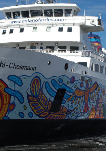 Chi Cheemaun in the Owen Sound Harbour in the winter.
