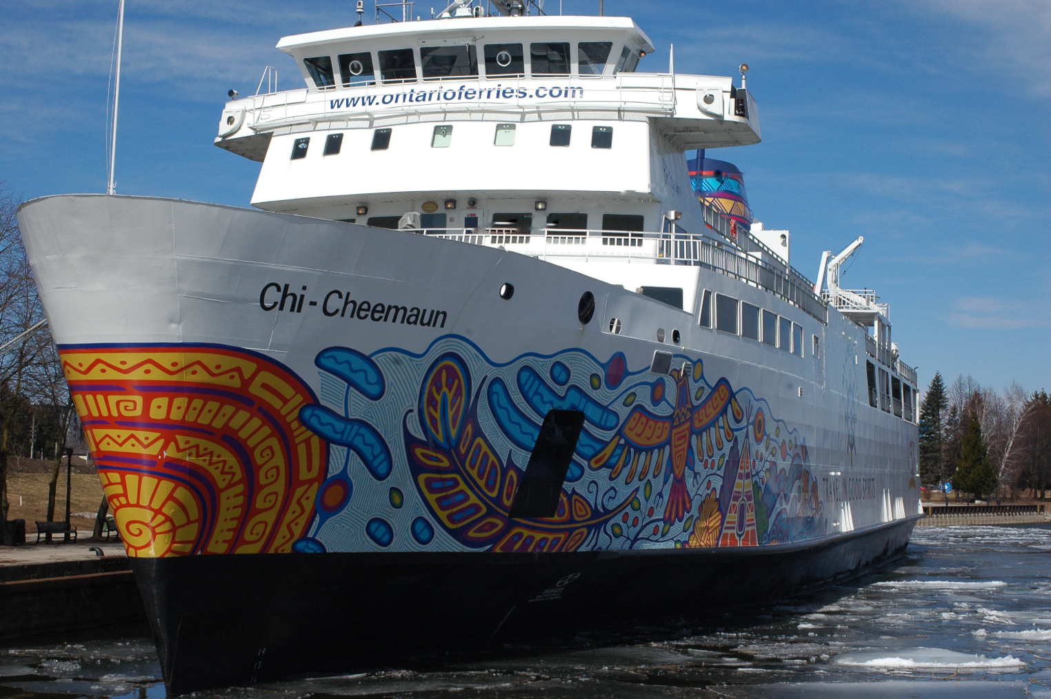 Chi Cheemaun in the Owen Sound Harbour in the winter.