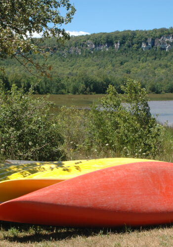 Canoes along the shore at Cape Croker © J. L. james